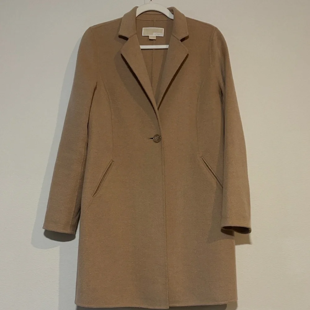 Michael Kors wool blend notch-lapel coat camel-colored